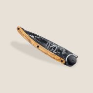 Dárkový kapesní nůž Deejo Tattoo Black 37g, olive wood, znamení zvěrokruhu