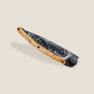 Dárkový kapesní nůž Deejo Tattoo Black 37g, olive wood, znamení zvěrokruhu